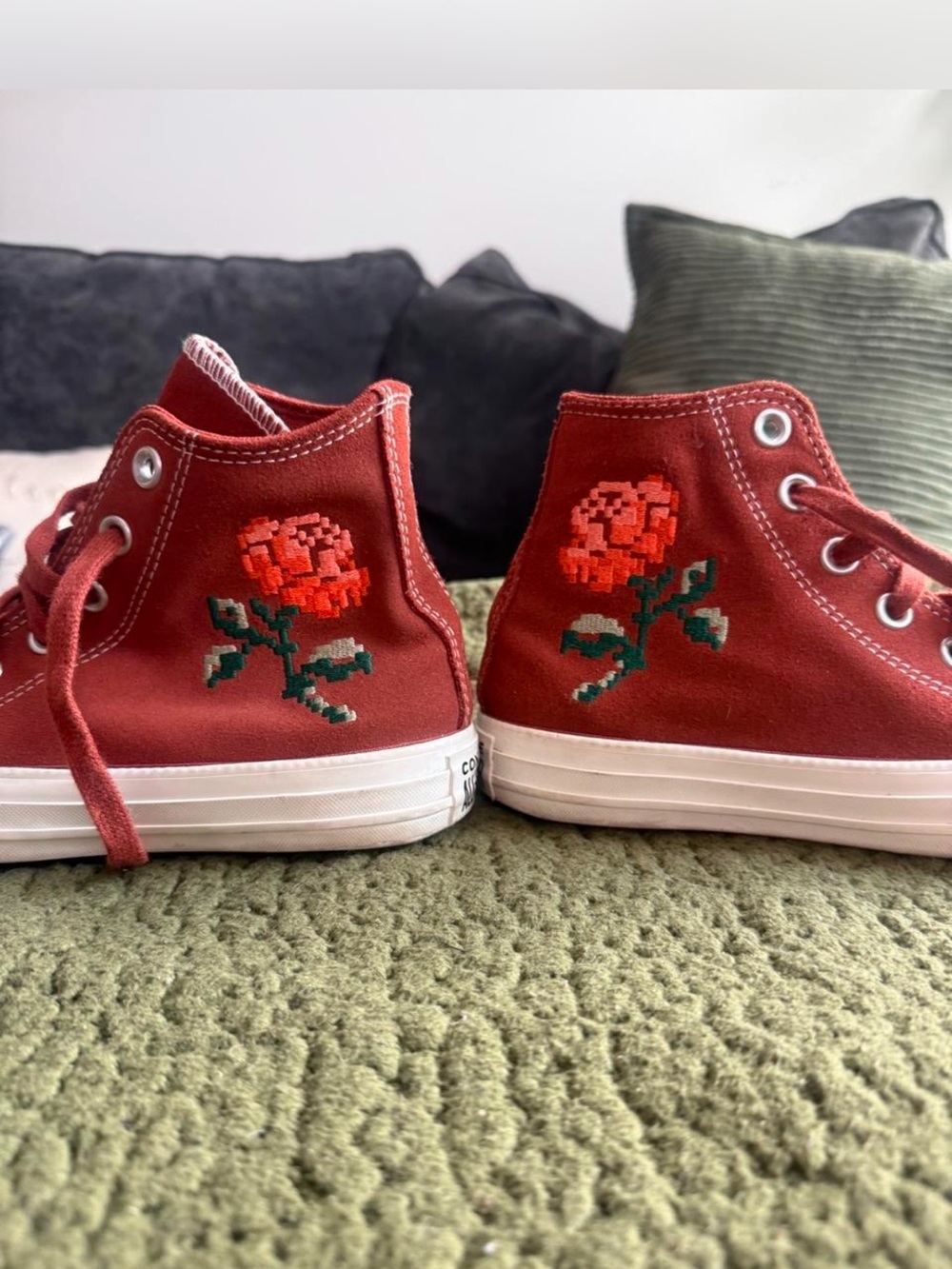 Converse High-Top Sneakers with Red Rose Embroidery